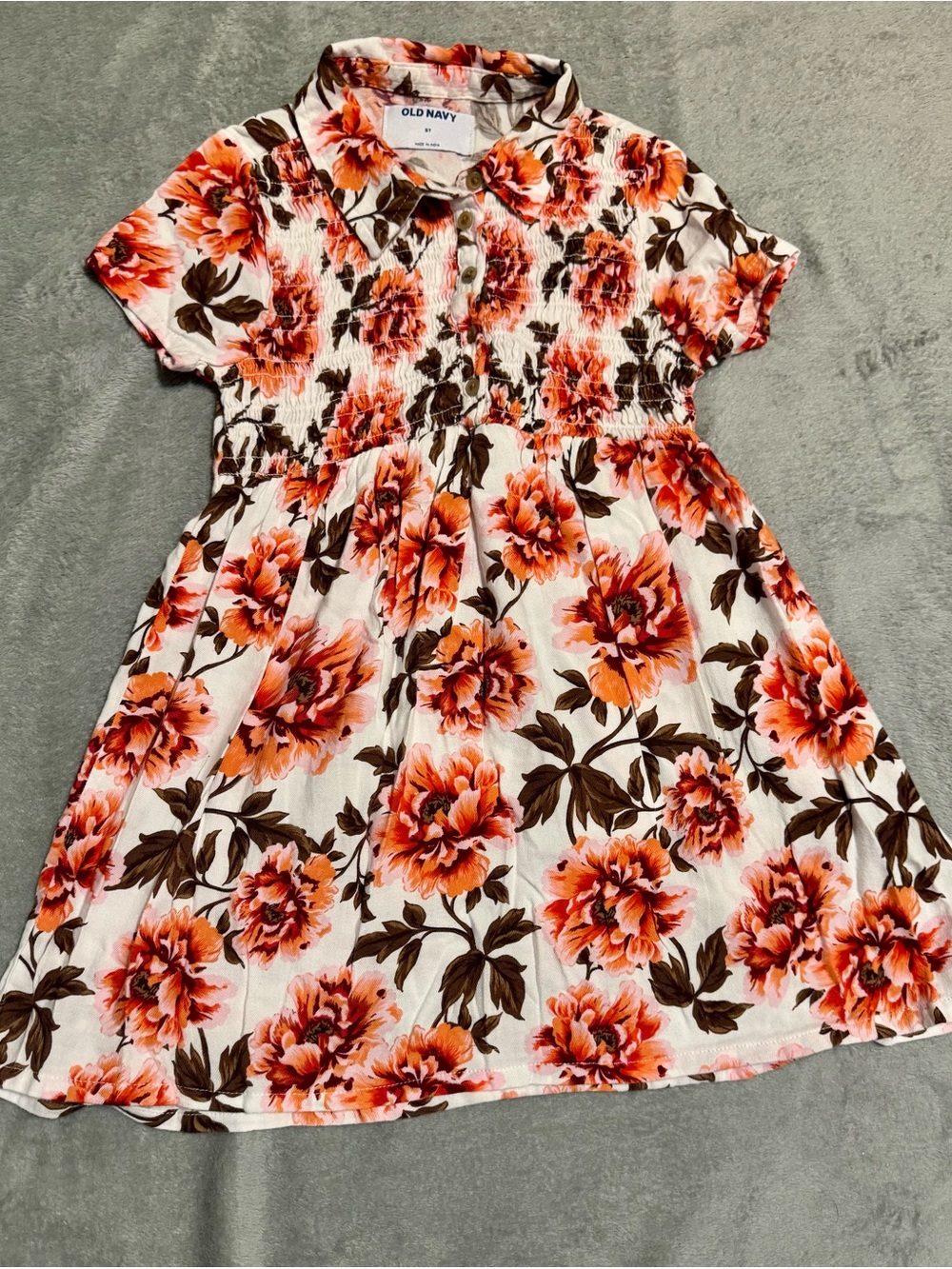 Old Navy Orange Floral Smocked Dress